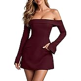 BEAGIMEG Women's Sexy Long Sleeves Off Shoulder A-Line Club Party Mini Dress