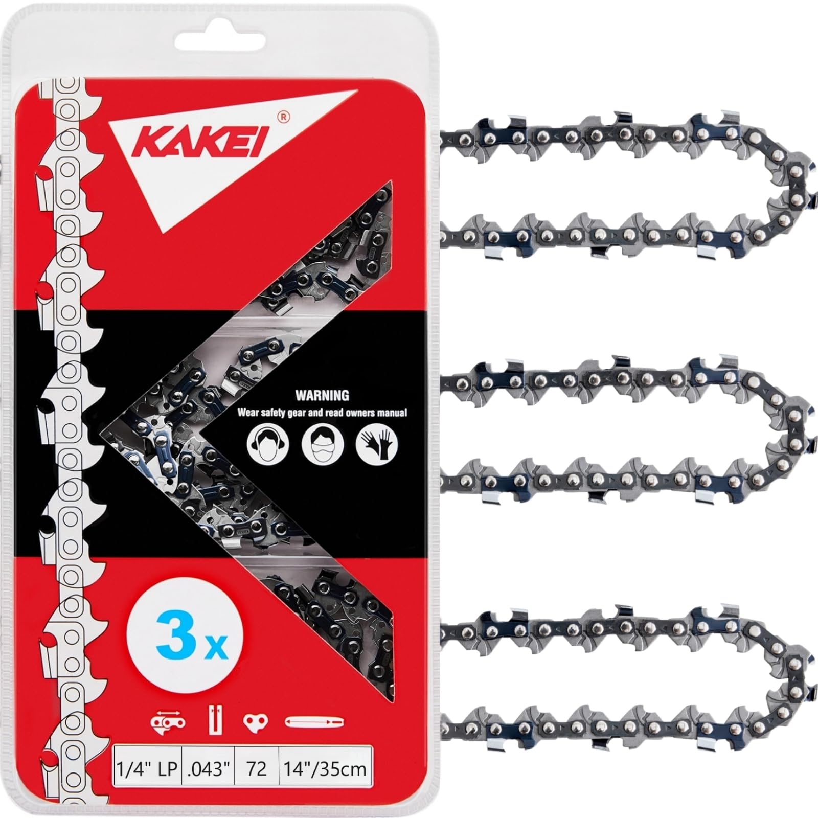 KAKEI 14 Inch Pole Saw Chain for Stihl 1/4" Pitch .043" Gauge 72 Drive Links Chainsaw Chain - 71PMM3 72 for Stihl Pole Saws (3 Chains) - Semi Chisel Image