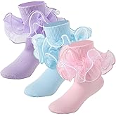 MKYSZLT Girls Ruffle Socks Toddler 4-Layer Big Fluffy Lace Frilly Dress Socks Turn Cuff Fancy Pageant Sock Little Girl Kids