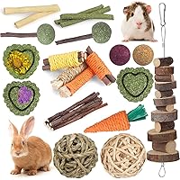 Rabbit Toys Guinea Pig Toys Hamster Toys Bunny Toys 18Pcs Natural Timothy Hay Sticks Apple Wood Sticks Chinchilla Toys for Te