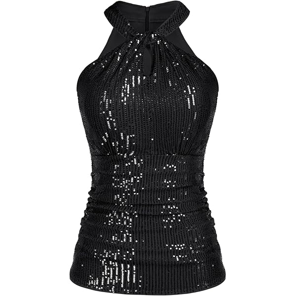 Womens 2024 Fashion Sequin Tops Glitter Sparkle Shimmer