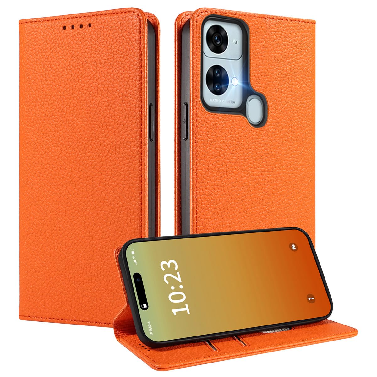 MOJIA Case for Oukitel C33, [Strong Magnetic Closure] Premium PU Leather Wallet Case Flip Phone Cover, Card Holder Multifunctional Case. Orange — image 1