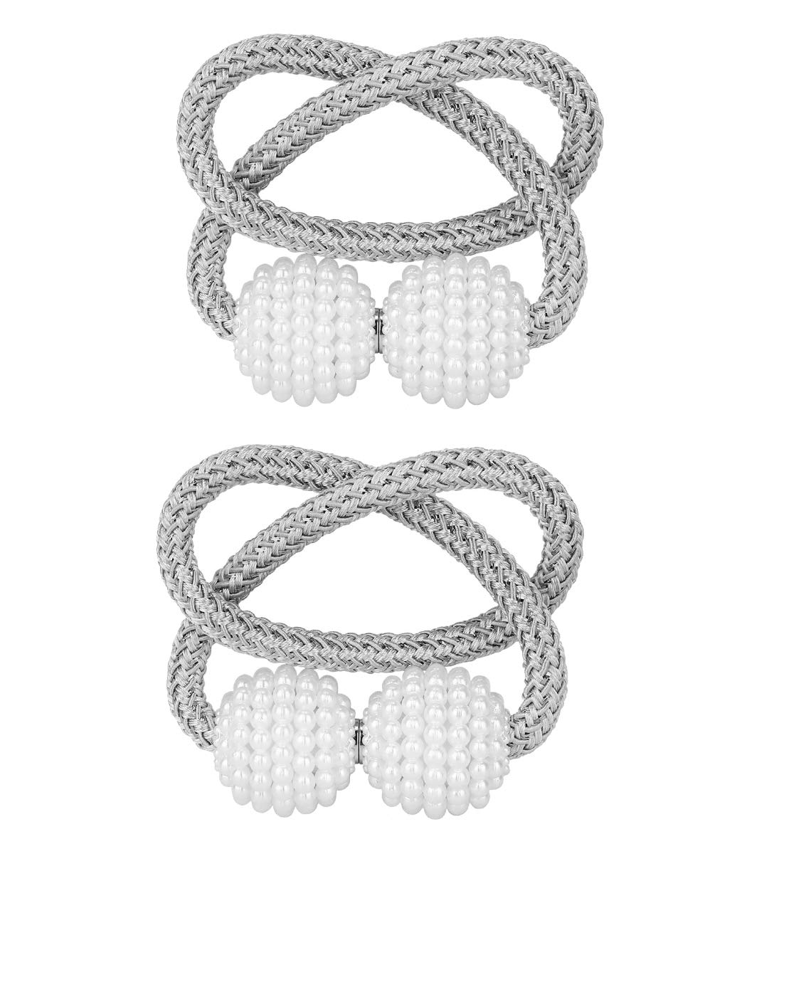 HDCRAFTER Magnetic Curtain Tiebacks,2 Pieces Curtain Rope and Magnetic Tieball,Decorative Curtain Tiebacks for Home, Office, Hotel Window Decoration,Pretty and Fashion (Grey)