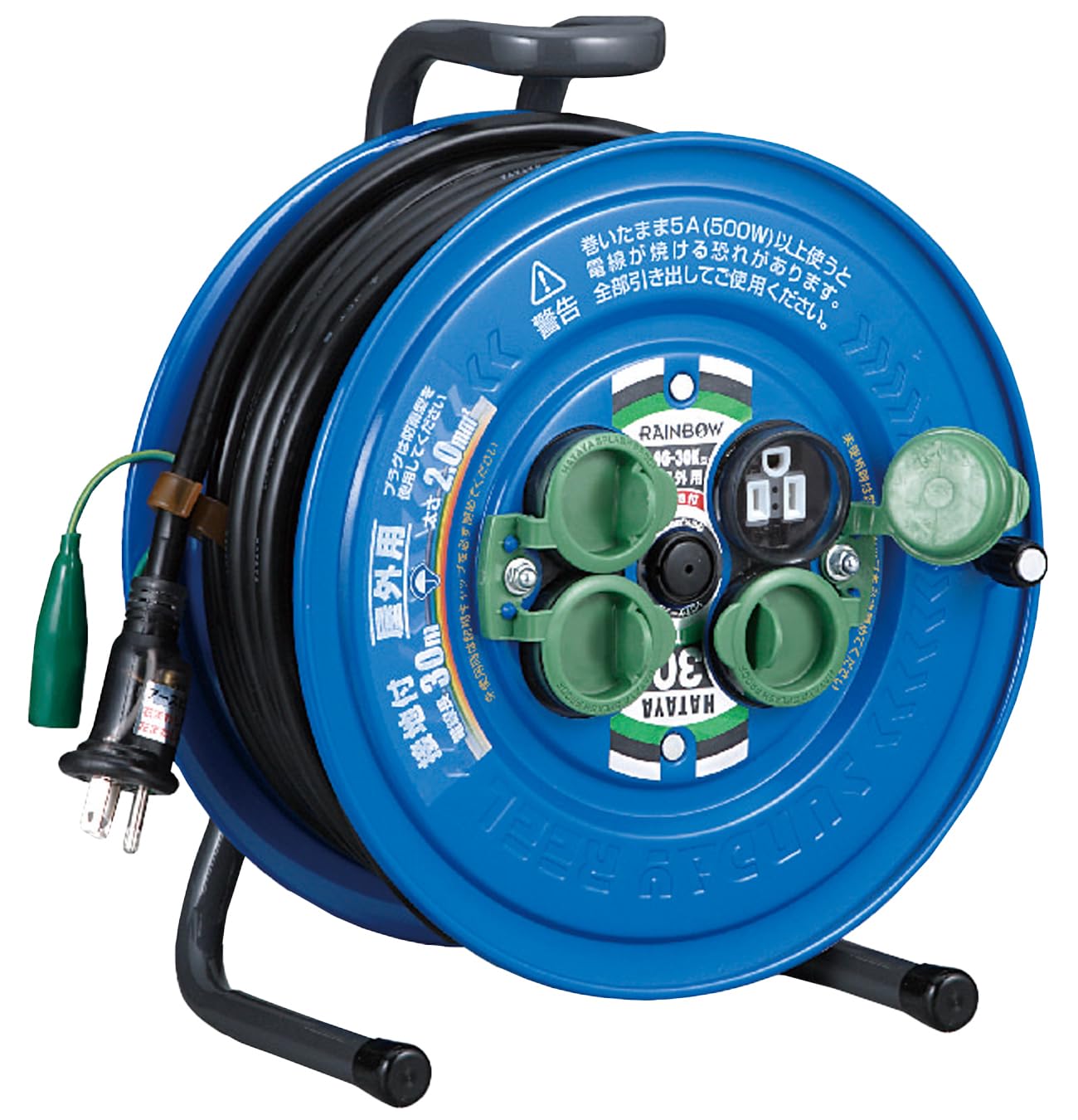 ハタヤ (HATAYA) コードリール 屋外用 (防雨型) 100V型 コード30m 太さ2.0㎟ 標準型 接地付 コンセント4個 コンセント防雨キャップ プラグカッパー1個付属 家庭用 工場用 建設現場 サンデーレインボーリール SG-30K商品画像