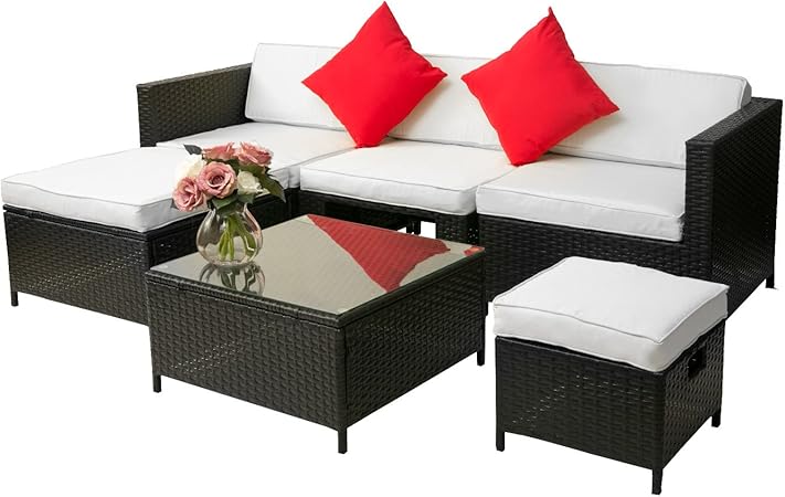 Amazon Com Leisure Zone 6pcs Outdoor Pe Rattan Wicker Patio Sofa