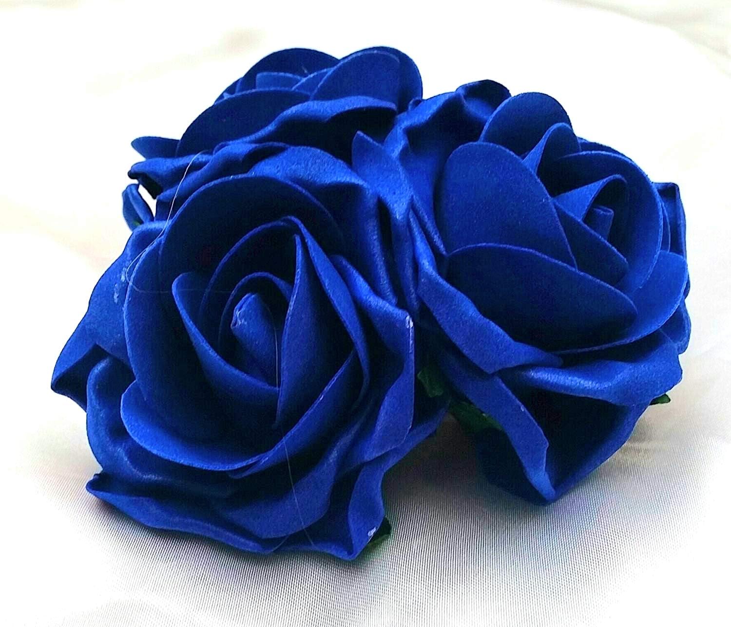 Fabulous Fascinators Royal Blue Roses Cluster Artificial Hair Flowers Corsage Clip Hand Made in Uk
