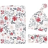 Newborn Swaddle Set with Matching Headband Hat and Bow Set Floral Baby Girl Newborn Receiving Blankets Baby Swaddle Nursery Wildflower Baby Blanket