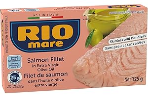 Rio Mare - Salmon Fillet in Extra Virgin Olive Oil - Made in Italy,Skinless & Boneless - Whole Salmon Fillet - 125g
