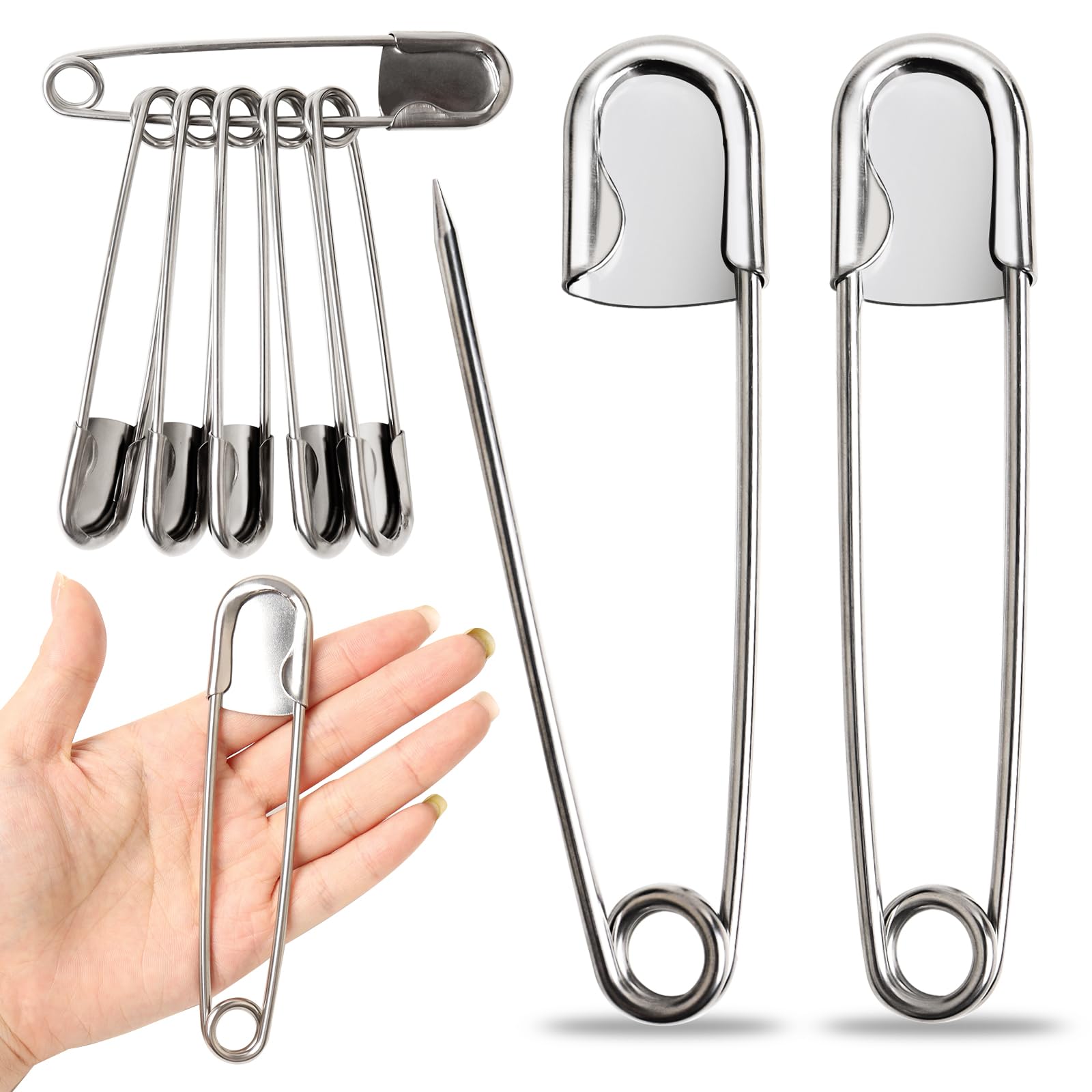 Photo 1 of HAPYSHOOP 10 Pcs 5 Inch Large Safety Pins Stainless Steel Safety Pins Heavy Duty Strong Laundry Pins for Fashion, Sewing, Quilting, Blankets, Heavy Laundry, Crafts and Decorations (Silver)