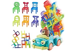 BELEMAR Stacking Toys,Chair Stacking Game,Electric Pick-Up Truck with 48 Chairs,Family Games,Preschool Toys,Christmas Birthday Gifts for Boys Girls Age 4 5 6 7 8-12 Years Old