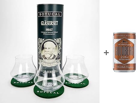 Botucal Geschenkset Dose Gläserset - Brotucal Dose + 3X Filzuntersetzer Untersetzer + 3X Rum Tumbler Glas Gläser