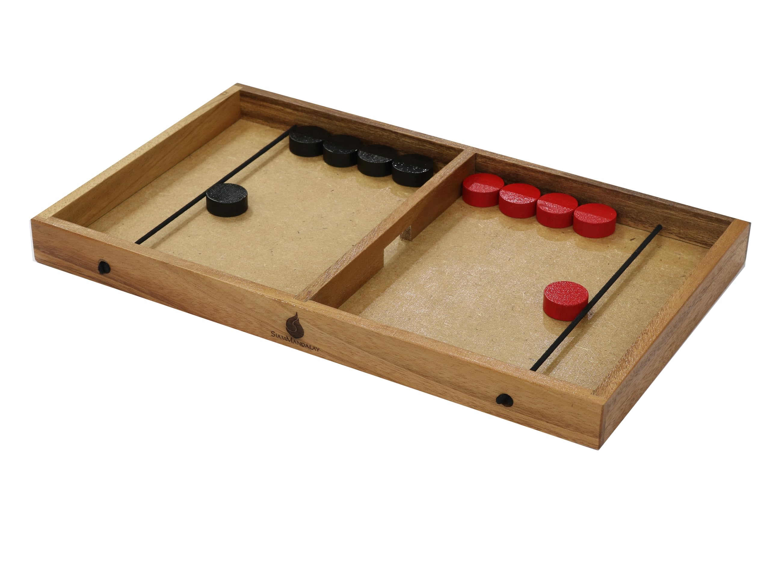 SiamMandalay Fast Sling Puck Game – Premium Wooden Table Hockey Game for Kids & Adults – 2-Player Dexterity Game with 10 Pucks – Handcrafted Wooden Board, Classic Family Game, Party & Travel Toy