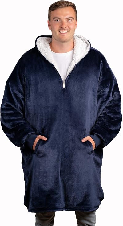 trekki The Big Softy Blanket Hoodie Navy Blue Oversized Sherpa Fleece