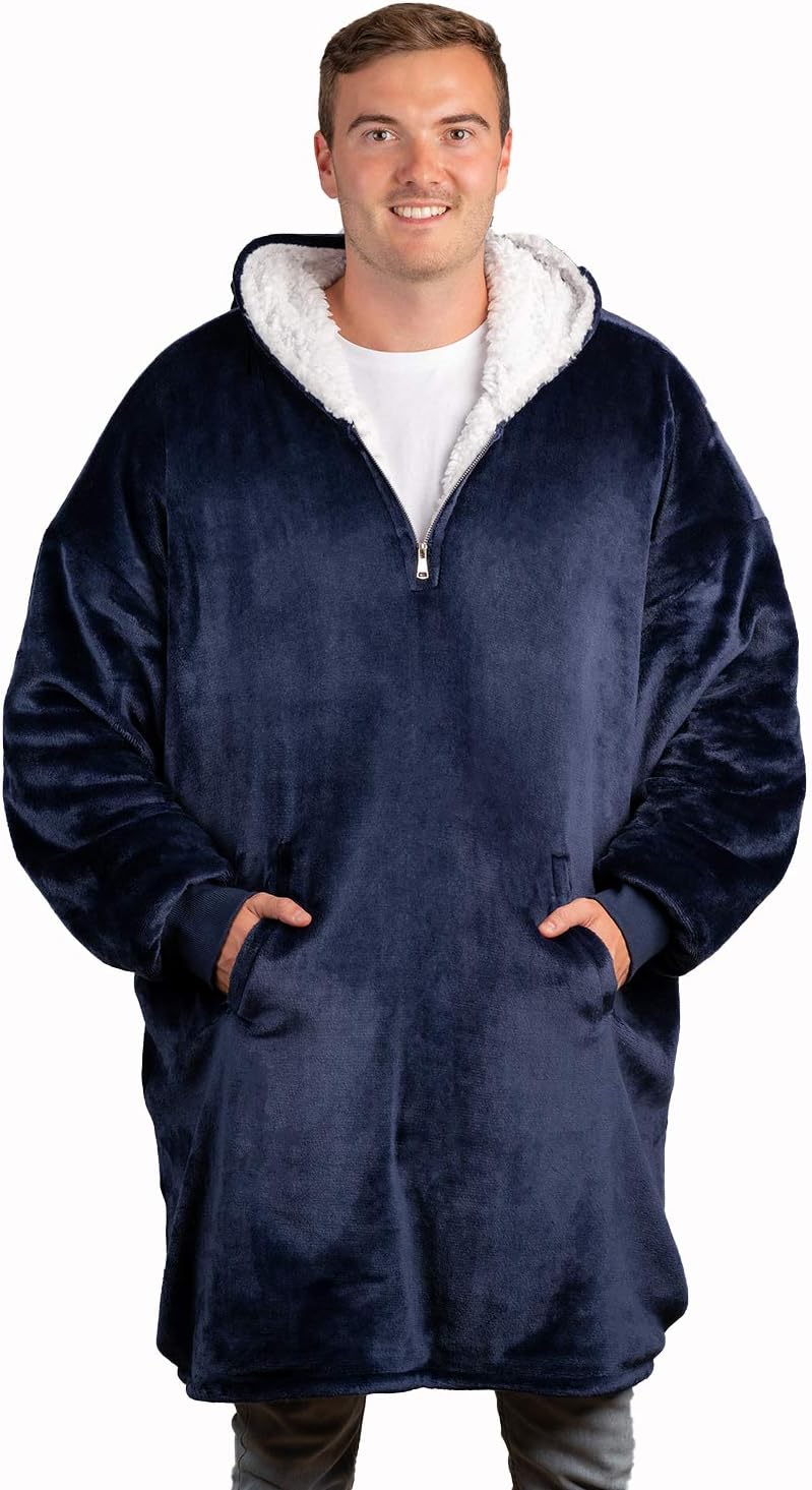 trekki The Big Softy Blanket Hoodie Navy Blue Oversized Sherpa Fleece