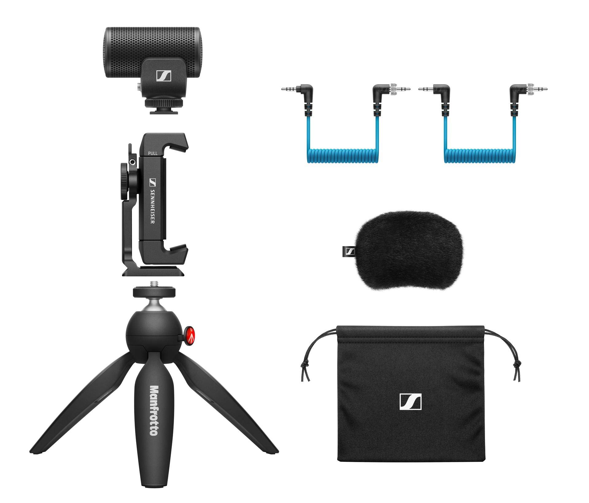 Sennheiser MKE 200 Directional Camera Microphone Kit | Smartphone Clamp & Manfrotto PIXI Mini Tripod | For Vloggers & Creators | 3.5MM TRS & TRSS Coiled Cables Included | Black (509256) — image 1