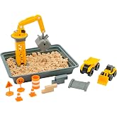 CAT Dig N&rsquo; Build Dirt Playset &ndash; 12 oz Moldable Dirt Compound, Working Crane, 2 Little Machines Vehicles, Construction Molds &amp; Easy-Cleanup Tray, Sensory STEM Toy for Kids Ages 3 +
