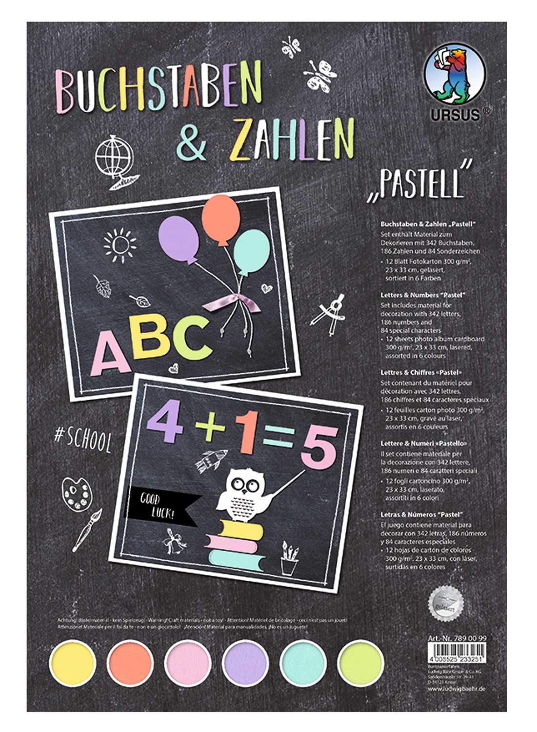 Ursus 7890099 Photo Card 300 g/m² 12 Sheets 23 x 33 cm in 6 Colours Pre-Cut Design Size Approx. 3 cm, 342 letters, 186 numbers and 84 special characters, colourful