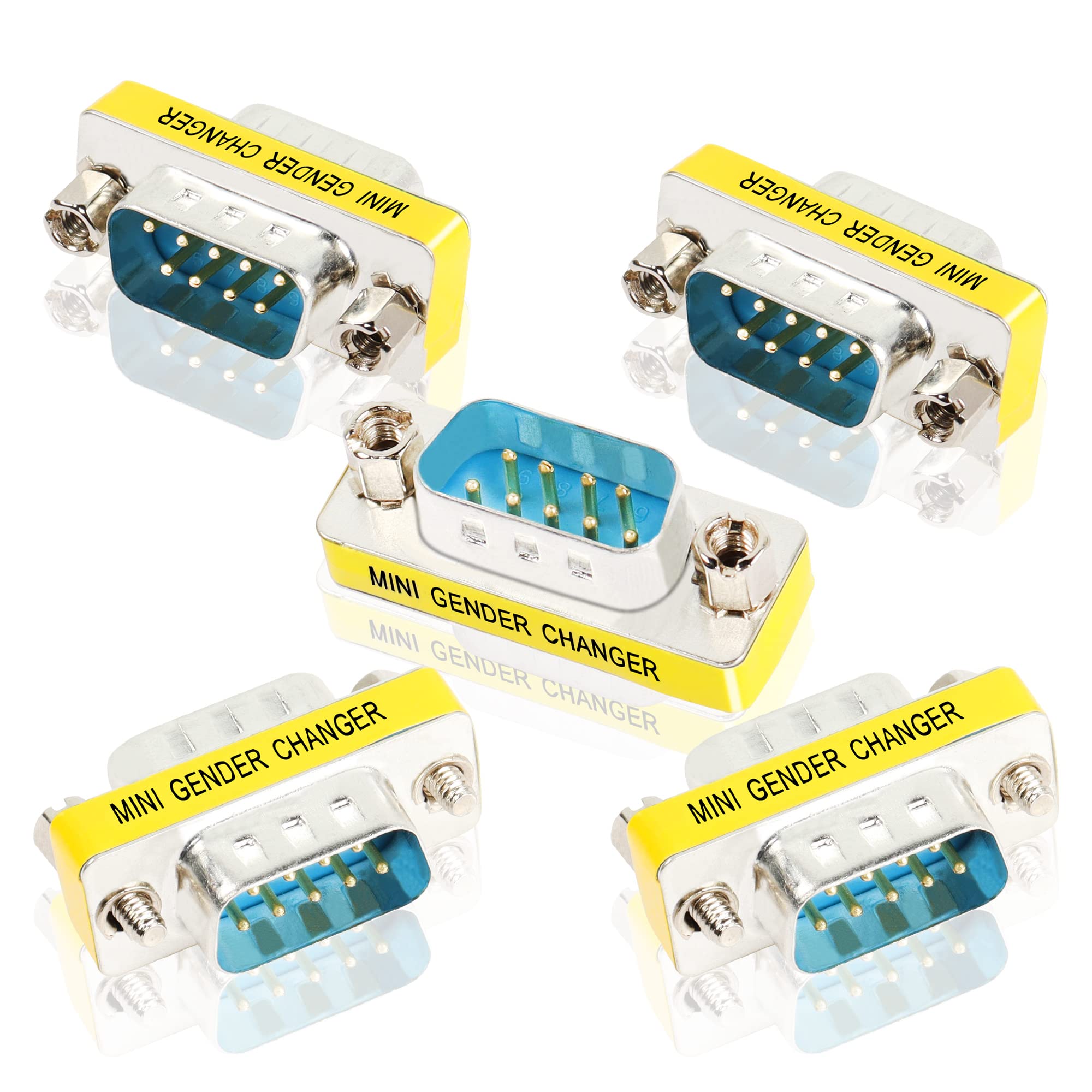 YAODHAOD DB9 9 Pin RS-232 Serial Connector DB9 Male to Male Cable Coupler Adapter 5 Packs(DB9 M/M)