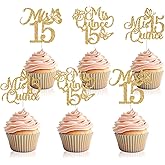 18Pcs Mis Quince Cupcake Toppers, Gold Glitter Quinceañera 15th Birthday Cupcake Toppers, Perfect for Mis Quince Años Party Decorations, 15th Birthday Party Supplies