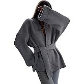 utcoco Womens Oversized Knit Cardigan Belted Wrap Sweater Long Sleeve Loose Fit Open Front Coat for Fall & Winter