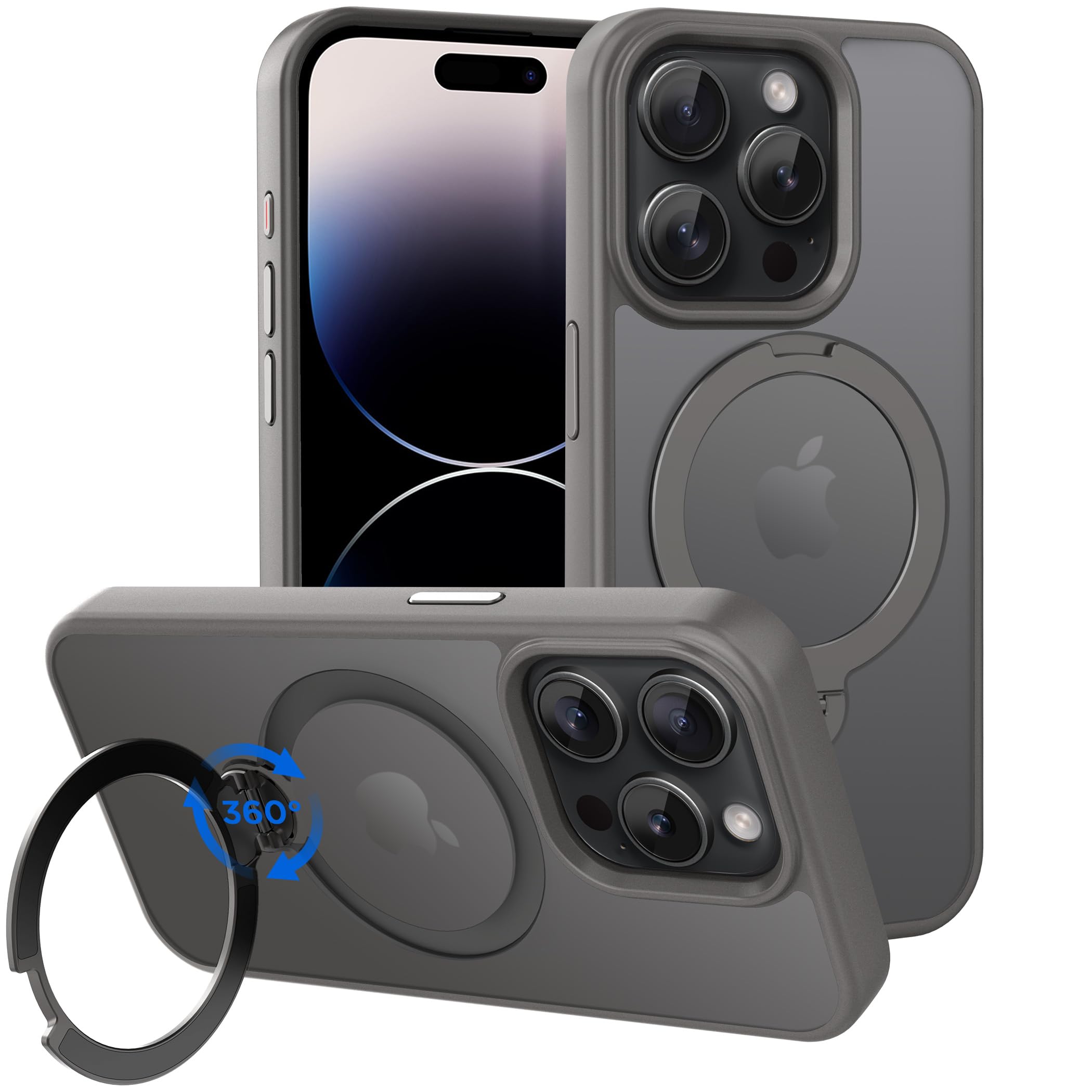 CACOE Magnetic Case for iPhone 13 Pro 6.1 inch with 360° Rotatable Ring Phone Stand,Compatible with MagSafe Car Phone Mount,Cover Phone Holder for Desk Meeting (Light Gray, 6.1"（iPhone 14 Pro ）)