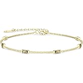 LOUISA SECRET Birthstone Bracelets for Women, 925 Sterling Silver Dainty Simple Women Charm Link Bracelet, Birthday Anniversary Jewelry Gifts for Women Wife Mom Her