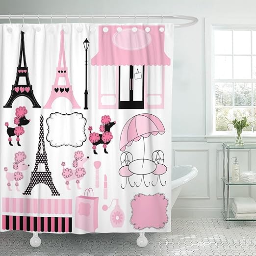 Amazon Com Tompop Shower Curtain French Paris And Pink Poodle Ooh