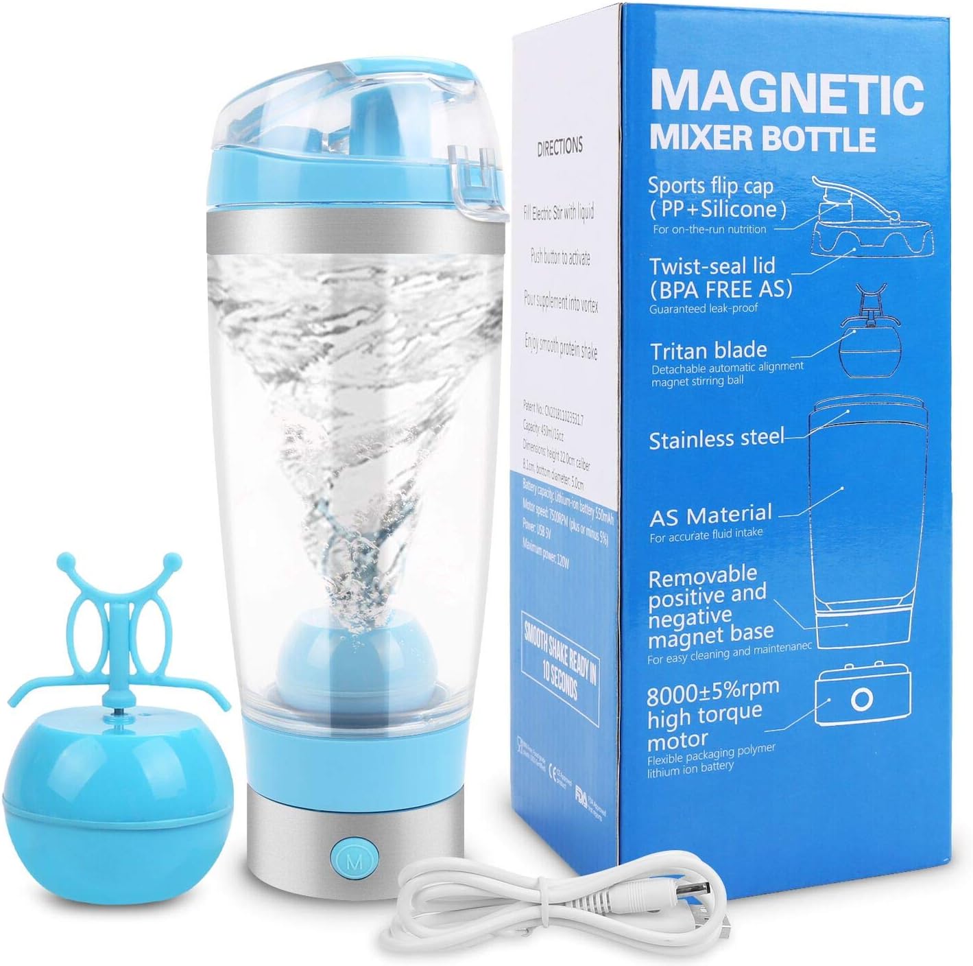 Yummy Sam Electric Shaker Bottle, Rechargeable Portable Protein Mixer, BPA-Free Battery-Powered 16 Oz Blender with Magnet Stirring Ball Easier to Clean, Self-Stirring Mug with Micro USB Cable