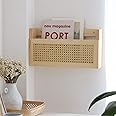 FIRADE Wood Magazine Wall Rack with PE Rattan Grid,Size 17.3" x 4" x 9.4",File Holder for Entryway,Living Room,Waiting Room,Kids’ Room,Office