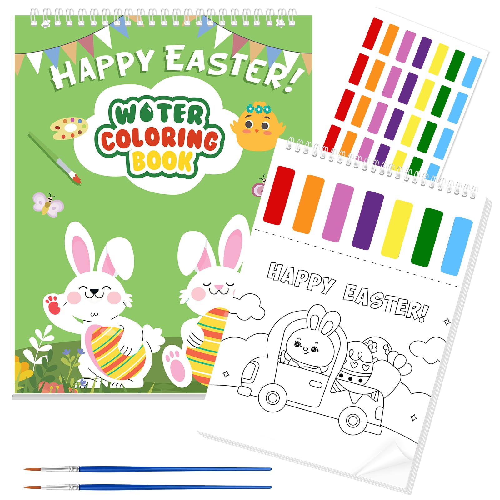 Paint with Water Coloring Books for Toddlers - Easter Basket Stuffers Gifts - Easter Watercolor Paint Set with 2 Brushes, Mess-Free Paint Activity Arts & Crafts Toy Supplies for Kids Ages 4 5 6 7 8