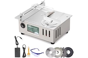 Huanyu Mini Table Saw 96W 9000RPM Hobby Electric Saw 7-Level Speed Adjustable 0-90 Angle 15MM Cutting Depth with Blade Model DIY Crafts Cutting Tool for Precision Cut Metal Wood Plastic Acrylic