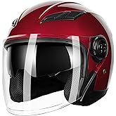 Adult 3/4 Open Face Motorcycle Helmet, Double Visor, DOT Approved | Dual Visor, ABS Shell, Washable Inner Liner, Quick Release Buckle, for Ebike Street Bike Cruiser Moped Moto Bike Scooter