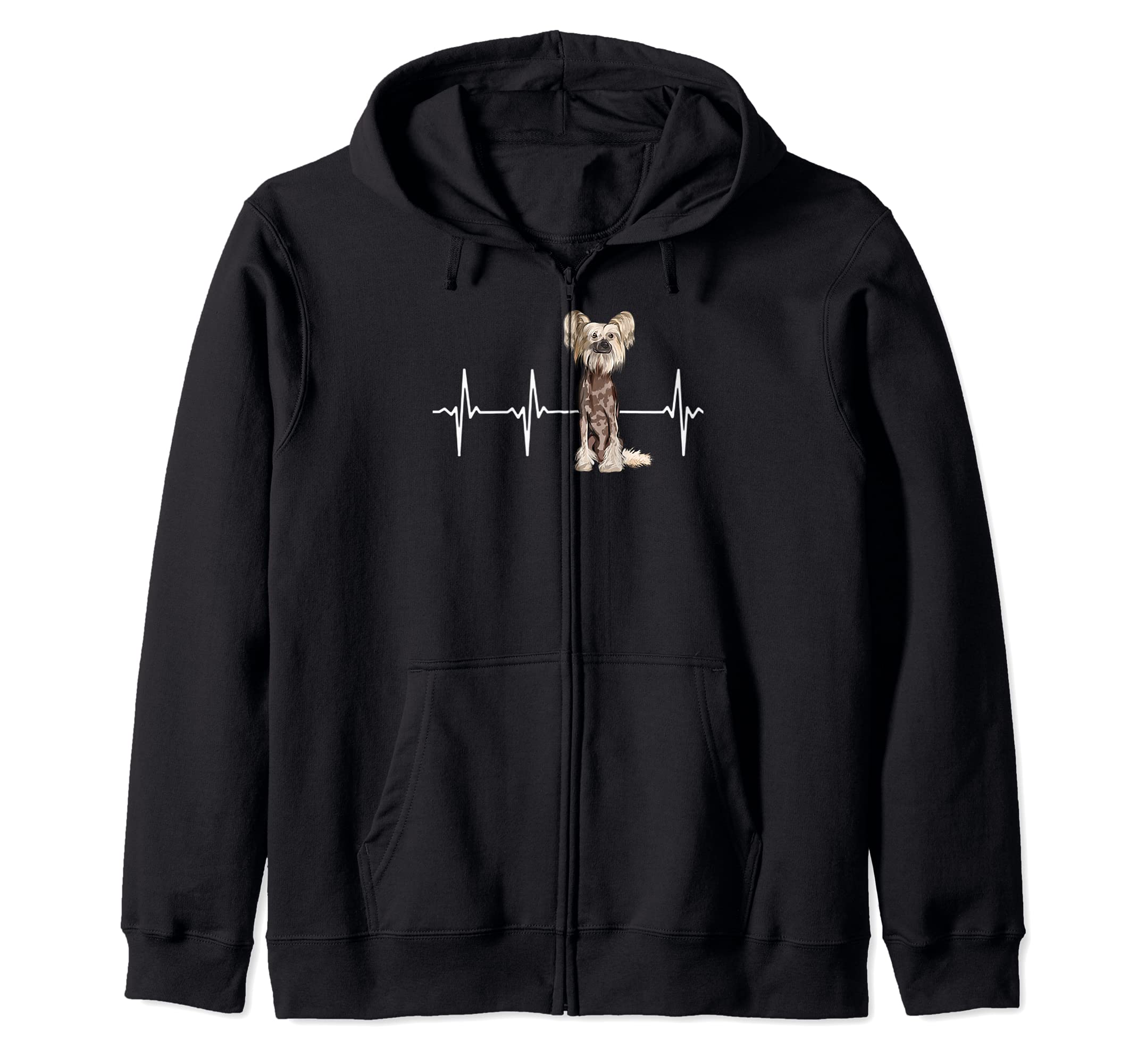 Chinese Crested Heartbeat Dog Lover Zip Hoodie