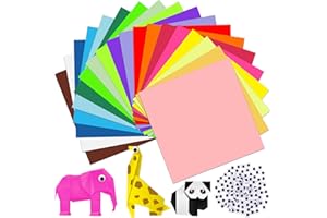 JAPIOR 300 Sheets Origami Paper,20Colors,200 Sheets 6 Inch Square Colored Paper for Crafts and 100pcs self-Adhesive Wiggle Eyes Sets,Doubled Sided Color Craft Paper