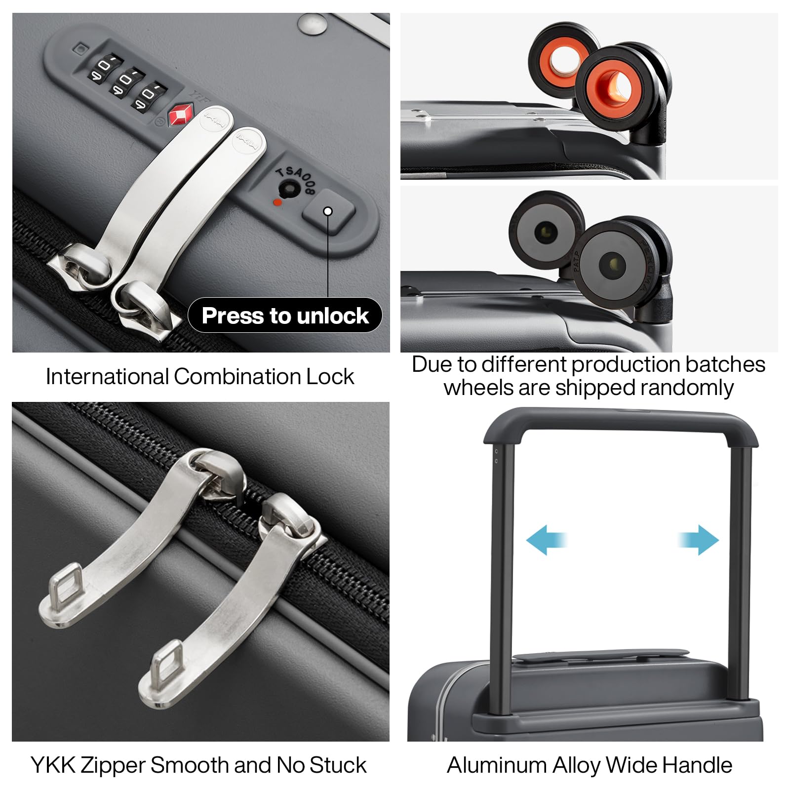 mixi Carry On Luggage Wide Handle Luxury Design Rolling Travel Suitcase PC Hardside with Aluminum Frame Hollow Spinner Wheels, with Cover, 20 inch, Rock Grey