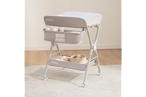 Maydolly Changing Table，Portable Diaper Changing Station, Foldable Baby Changing Table,Compact Nursery Diaper Changing Table for Baby，Adjustable Height，Mobile on Wheels, Grey