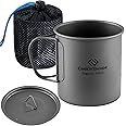 COOK'N'ESCAPE 450ml Titanium Cup/Pot with Lid, Camping Coffee Mug Lightweight Backpacking Titanium Cup with Foldable Handle, Ultralight Camping Pot for Outdoor Hiking Picnic Open Fire Cooking
