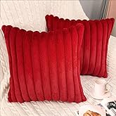 2 Pack 14x14 Pillow Cover Velvet Pillow Covers, Faux Fur Square Throw Pillow Covers for Living Room Decorations Throw Pillow Case, Throw Pillow Cover Cushion Cover for Home Sofa Bedroom Car, Red