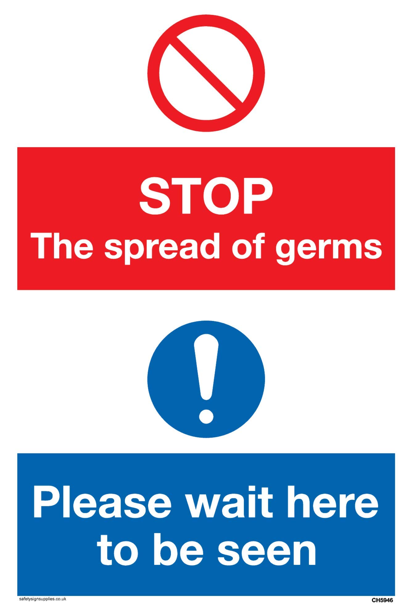 Viking Signs STOP germs PLEASE wait here to be seen sign - Vinyl/Sticker