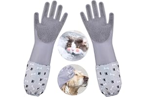 GALYNA Dog Washing Gloves, Pet Grooming Gloves with Soft Brushes, Bathing and Massaging for Dogs and Cats, Silicone Heat Resistant Cleaning Gloves with High-Density Teeth (Gray)