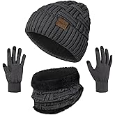 Loritta 3-Pieces Winter Hat Neck Warmer Touchscreen Gloves Set Knit Thick Scarf Beanie Hats Scarves Set Gifts for Women