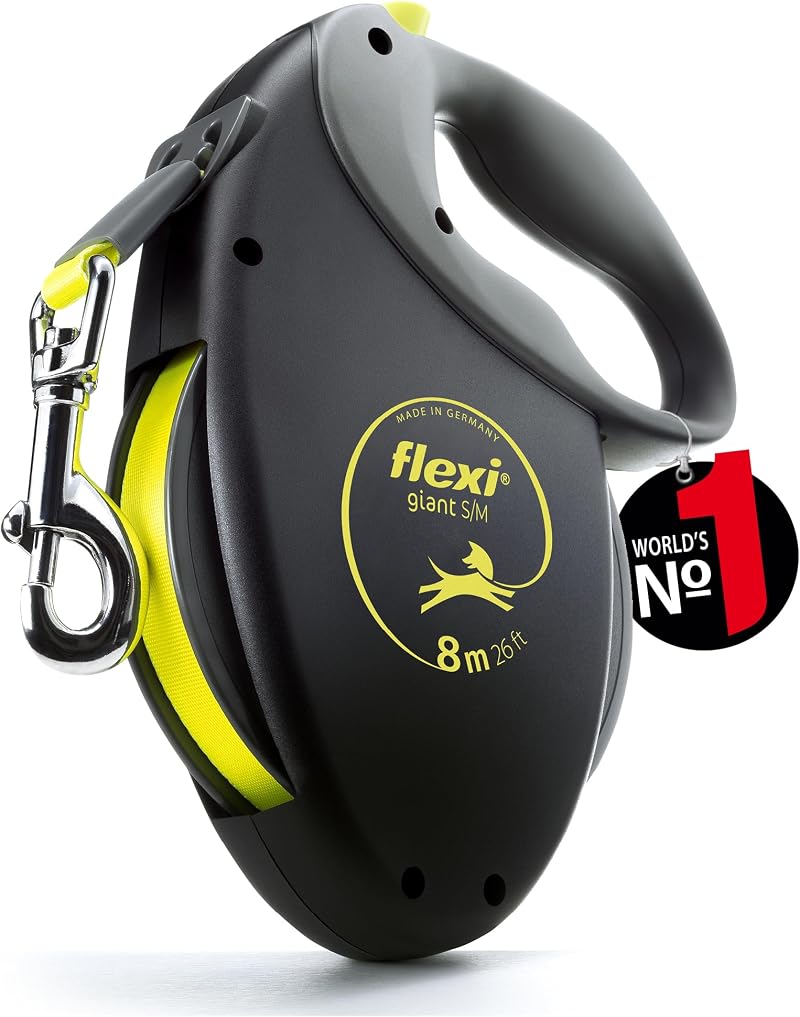 Flexi Giant S/M Tape 8 m Black Neon Yellow Retractable Dog Leash up to 25 kg