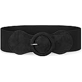 JASGOOD Women Wide Suede Elastic Belt Vintage Stretchy Waist Belts for Dress Casual Chunky Belt Classic Round Buckle