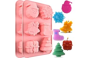 SIQINZONGWA Christmas Soap Molds, 2 Pcs Christmas Silicone molds for Candles, Soaps, Mini Cakes, Xmas Tree, Snowflake, Santa Claus, Socks, Gift Box, Jingle Bell Silicone Baking Mold