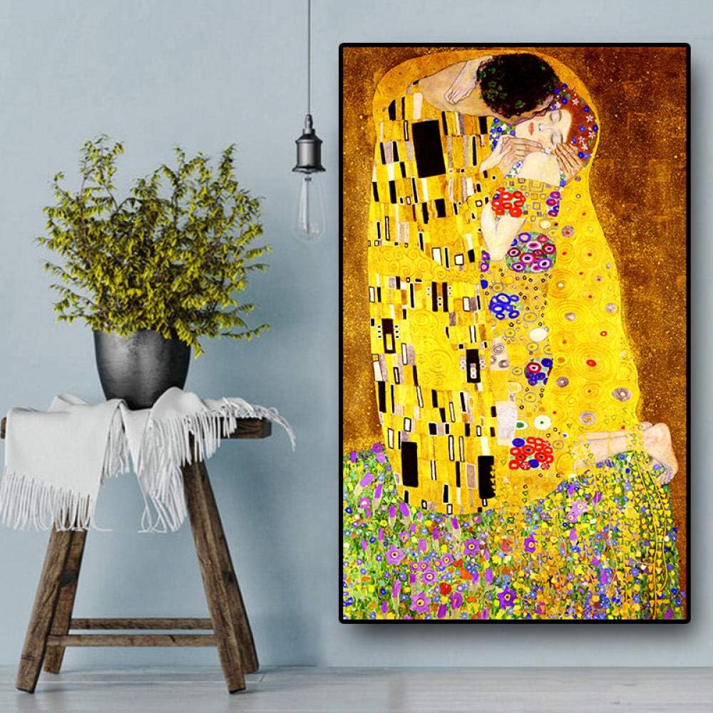 DNJKSA Classic Artist Gustav Klimt kiss Abstract Oil Painting on Canvas Print Poster Modern Art Wall Pictures for Living Room/70x100cm-No Frame
