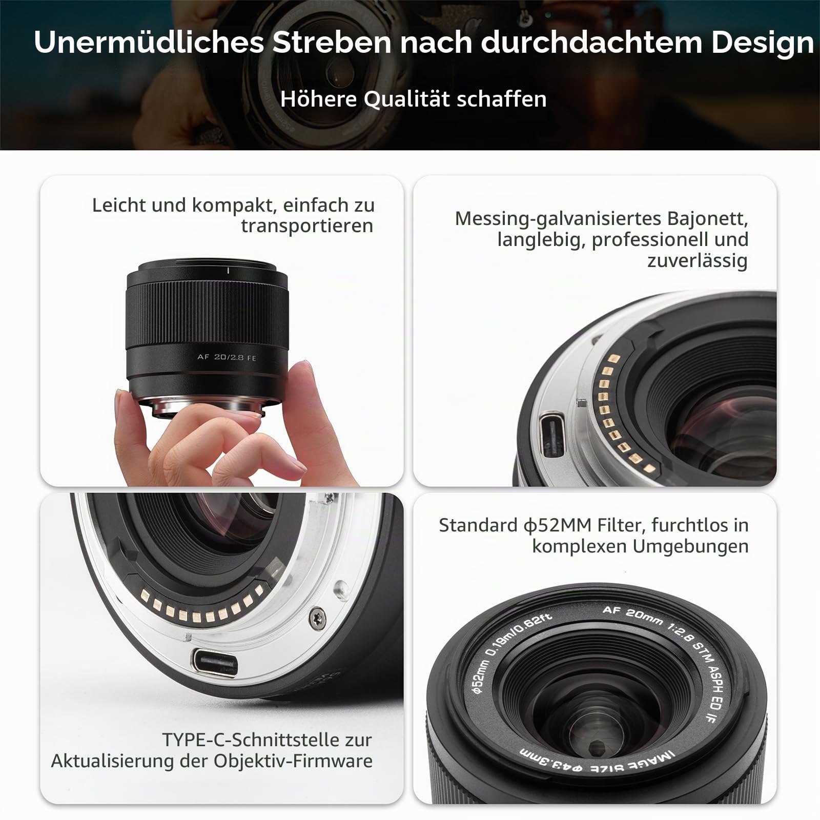 VILTROX AF 20mm F2.8 FE für Sony E Mount Vollformat Objektiv Prime 5
