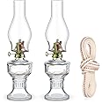 Yexiya 2 Pieces Rustic Oil Lamp Lantern Large Classic Kerosene Lamp Vintage Glass Kerosene Lamp Chamber Oil Lamps with 6.6 ft Extra Oil Lamp Wick for Indoor Use Home Decor Lighting (Classic)