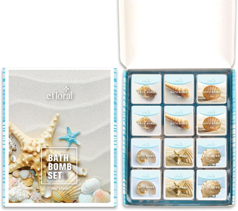 Efloral Bath Bomb Gift Set Of 12 Ocean Series Handmade Natural Bath Spa Bombs Fizzies Kit for Women Men Children Mild Scents Best Birthday Valentine Christmas Bath bomb Gifts Individually Wrapped