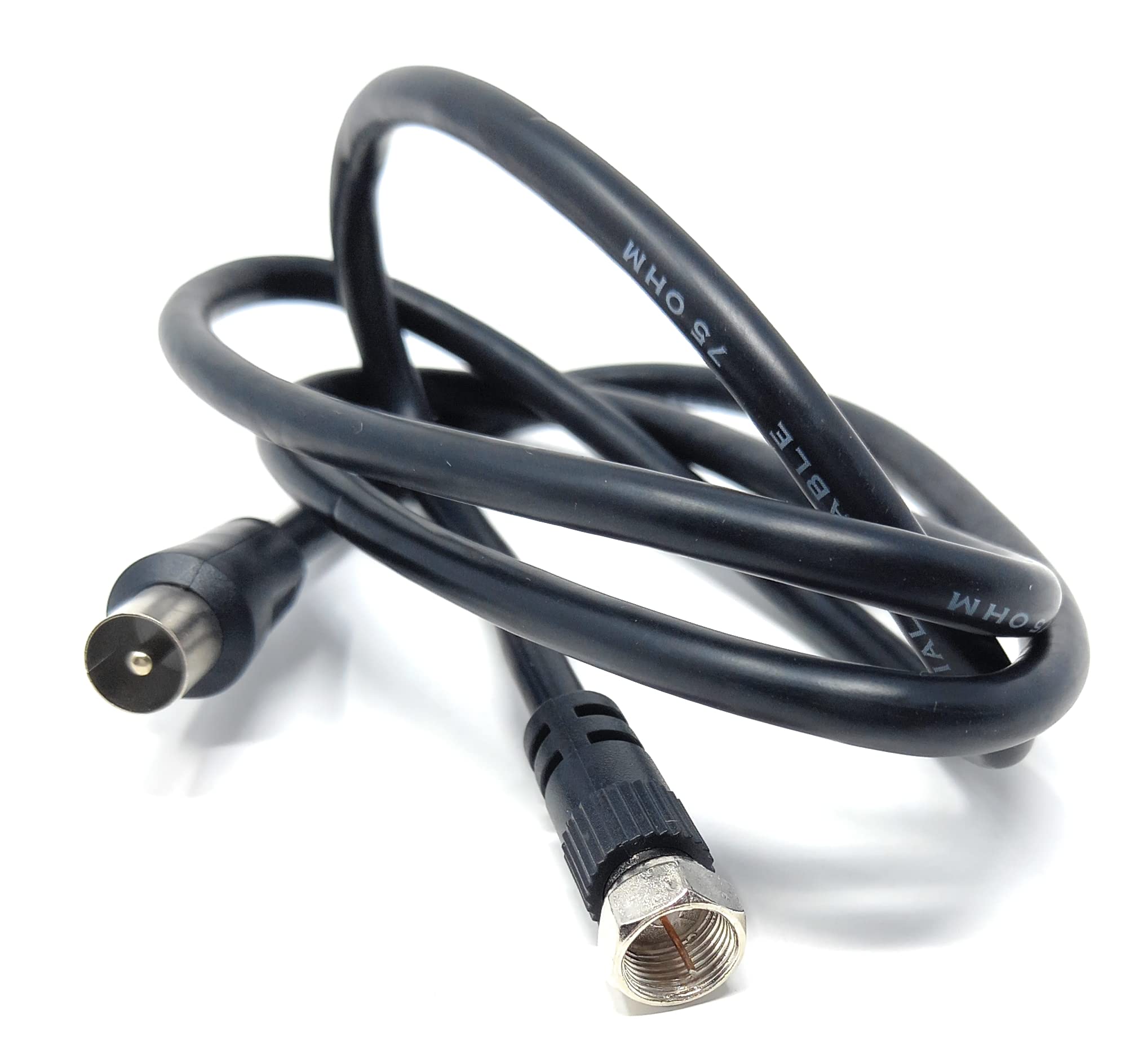 DRUT 1m RF TV Aerial Male to F Type Connector Male Plug Coaxial Coax Cable, Lead, 75 Ohm, 3C-2V (3.3ft, Black Nickel Conectors)