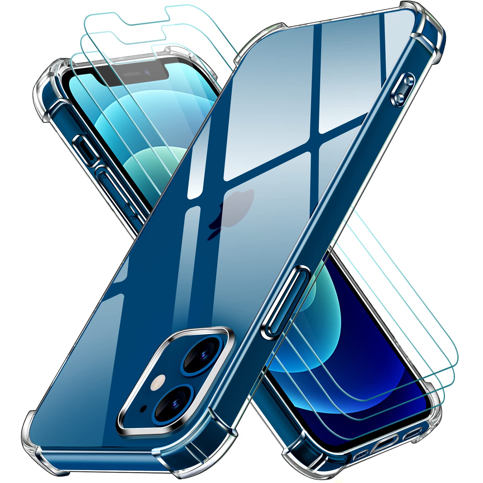 ivoler Case Compatible with iPhone 12 Pro, Compatible with iPhone 12, with 3 Pack Tempered Glass Screen Protector